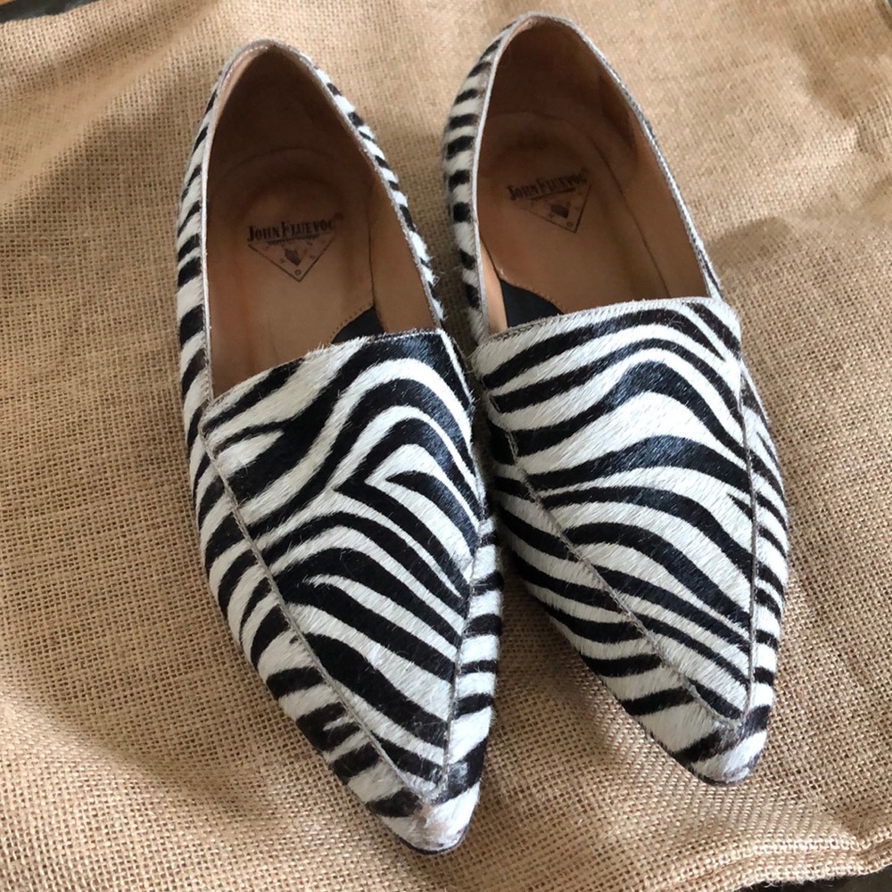 John Fluevog zebra pattern shoes